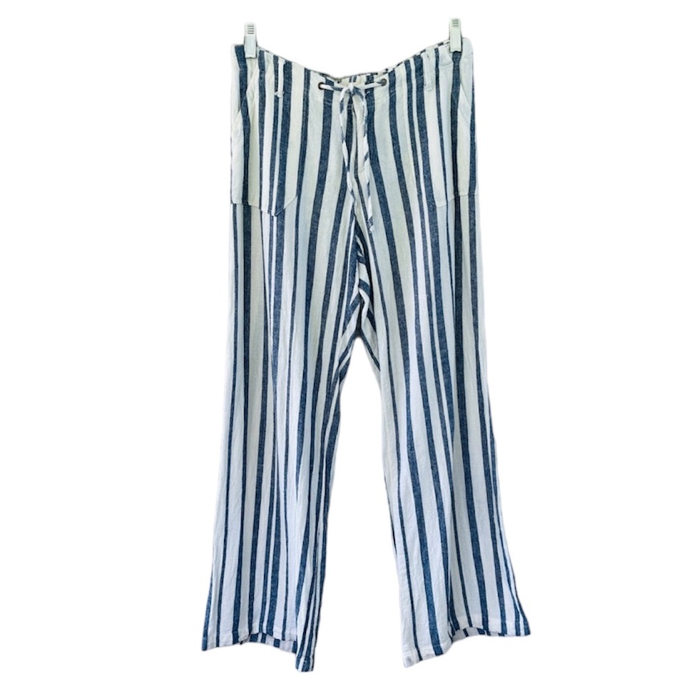Just Living Blue and White Linen Blend Wide Leg Pants Size M